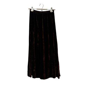 Eileen Fisher Chocolate Brown Silk Rayon Velvet Midi A Line Skirt Womens Small